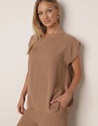 defox Set de vară bogat în vâscoză bluză oversize cu broderie și pantaloni Abis Bej