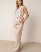 defox Set de vară din vâscoză: bluză petrecută cu tip cravată și pantaloni largi Penolle Bej deschis