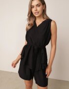 defox Set din viscoză pentru vară bluză petrecută cu tip cravată și scurt Nellenne Negru