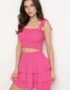 defox Set Fucsia Top elastic cu bretele legate și Fustă evazată Evialia