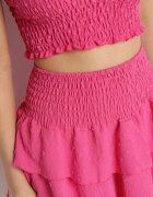 defox Set Fucsia Top elastic cu bretele legate și Fustă evazată Evialia
