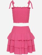 defox Set Fucsia Top elastic cu bretele legate și Fustă evazată Evialia