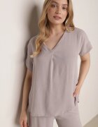 defox Set Gri deschis din Viscoză Tricou cu Mânecă Scurtă și Pantaloni Largi cu Elastic cu Buzunare Efraline