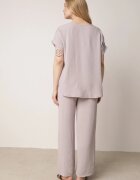 defox Set Gri deschis din Viscoză Tricou cu Mânecă Scurtă și Pantaloni Largi cu Elastic cu Buzunare Efraline