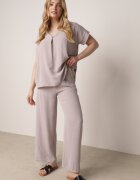 defox Set Gri deschis din Viscoză Tricou cu Mânecă Scurtă și Pantaloni Largi cu Elastic cu Buzunare Efraline
