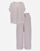 defox Set Gri deschis din Viscoză Tricou cu Mânecă Scurtă și Pantaloni Largi cu Elastic cu Buzunare Efraline
