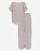 defox Set Gri deschis din Viscoză Tricou cu Mânecă Scurtă și Pantaloni Largi cu Elastic cu Buzunare Efraline