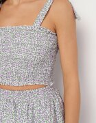 defox Set Mov floral Top elastic cu șireturi și Fustă cloș Natilana