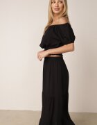 defox Set Negru de Vară din Viscoză Bluză Tip Carmen și Fustă Cloș Svaine