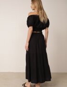 defox Set Negru de Vară din Viscoză Bluză Tip Carmen și Fustă Cloș Svaine