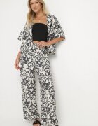defox Set Negru din Viscoză cu Model Ornamental Cămașă și Pantaloni Evialirae