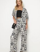 defox Set Negru din Viscoză cu Model Ornamental Cămașă și Pantaloni Evialirae