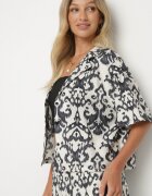 defox Set Negru din Viscoză cu Model Ornamental Cămașă și Pantaloni Evialirae