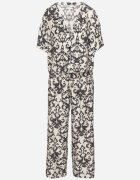 defox Set Negru din Viscoză cu Model Ornamental Cămașă și Pantaloni Evialirae