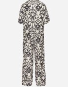 defox Set Negru din Viscoză cu Model Ornamental Cămașă și Pantaloni Evialirae