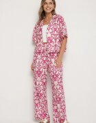 defox Set Roz din Viscoză cu Model Ornamental Cămașă și Pantaloni Evialirae