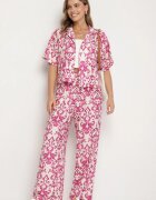 defox Set Roz din Viscoză cu Model Ornamental Cămașă și Pantaloni Evialirae