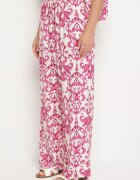 defox Set Roz din Viscoză cu Model Ornamental Cămașă și Pantaloni Evialirae