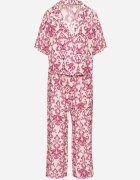 defox Set Roz din Viscoză cu Model Ornamental Cămașă și Pantaloni Evialirae