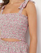 defox Set Roz floral cu Top elastic cu legături și Fustă evazată Natilana