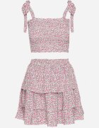 defox Set Roz floral cu Top elastic cu legături și Fustă evazată Natilana