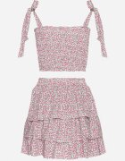 defox Set Roz floral cu Top elastic cu legături și Fustă evazată Natilana