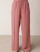 defox Set roz închis din viscoză Bluză cu mânecă scurtă și pantaloni largi cu elastic cu buzunare Efraline