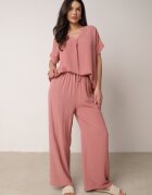 defox Set roz închis din viscoză Bluză cu mânecă scurtă și pantaloni largi cu elastic cu buzunare Efraline