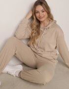 defox Set Trening Bej Hanorac cu glugă și buzunar cangur și pantaloni Liriela