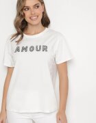 defox T-shirt alb din bumbac decorat cu inscripție brodată cu paiete Marisiana