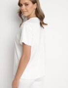 defox T-shirt alb din bumbac decorat cu inscripție brodată cu paiete Marisiana