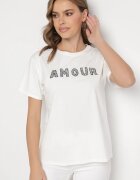 defox T-shirt alb din bumbac decorat cu inscripție brodată cu paiete Marisiana