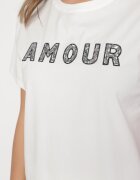 defox T-shirt alb din bumbac decorat cu inscripție brodată cu paiete Marisiana