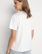 defox T-shirt Alb din Bumbac Decorat cu Inscripție Marivorra