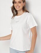 defox T-shirt Alb din Bumbac Decorat cu Inscripție Marivorra