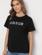defox T-shirt negru din bumbac decorat cu inscripție brodată cu paiete Marisiana