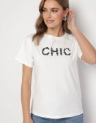 defox Tricou Alb de bumbac cu imprimeu și perle Nalinor