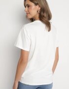 defox Tricou Alb de bumbac cu imprimeu și perle Nalinor
