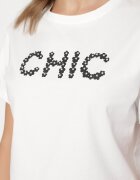 defox Tricou Alb de bumbac cu imprimeu și perle Nalinor