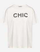 defox Tricou Alb de bumbac cu imprimeu și perle Nalinor