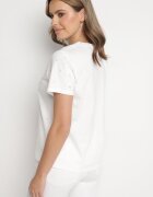 defox Tricou Alb din Bumbac cu Zirconii și Inscripție Nalanielle