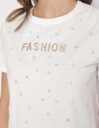 defox Tricou Alb din Bumbac cu Zirconii și Inscripție Nalanielle