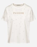 defox Tricou Alb din Bumbac cu Zirconii și Inscripție Nalanielle