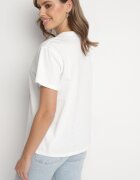 defox Tricou Alb din Bumbac Decorat cu Imprimeu și Sclipici Marionel