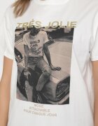 defox Tricou Alb din Bumbac Decorat cu Imprimeu și Sclipici Marionel