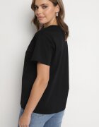 defox Tricou negru de bumbac cu imprimeu și perle Nalinor