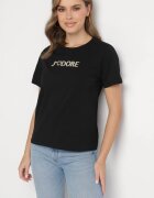 defox Tricou Negru de Bumbac Decorat cu Inscripția Nalaviraen