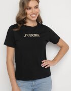 defox Tricou Negru de Bumbac Decorat cu Inscripția Nalaviraen