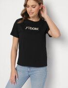 defox Tricou Negru de Bumbac Decorat cu Inscripția Nalaviraen