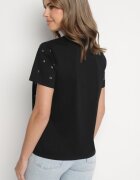defox Tricou negru din Bumbac cu Strassuri și cu Imprimeu Nalanielle